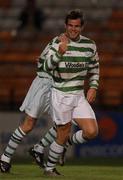 29 October 2001; Stephen Grant of Shamrock Rovers celebrates after scoring his side's first goal during the eircom League Cup Round 1 match between Shelbourne and Shamrock Rovers at Tolka Park in Dublin. Photo by Ray McManus/Sportsfile