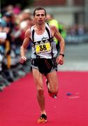 29 October 2001; Ireland's Paddy Mangan approaches the finish during the adidas Dublin Marathon 2001, finishing in a time of 02:32:37. Photo by Ray McManus/Sportsfile