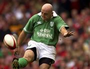 13 October 2001; Keith Wood of Ireland during the Lloyds TSB Six Nations Championship match between Wales and Ireland at the Millennium Stadium in Cardiff, Wales. Photo by Brendan Moran/Sportsfile