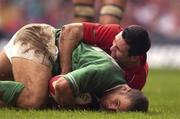 13 October 2001; Kevin Maggs of Ireland is tackled by Shane Williams of Wales during the Lloyds TSB Six Nations Championship match between Wales and Ireland at the Millennium Stadium in Cardiff, Wales. Photo by Brendan Moran/Sportsfile