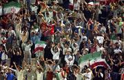 31 October 2001; Iranian supporters celebrate at the end of the game following their victory over the United Arab Emirates in the 2002 FIFA World Cup AFC Qualification Play-Off 2nd Leg match between United Arab Emirates and Iran the at Al-Nahyan Stadium in Abu Dhabi, United Arab Emirates. Photo by David Maher/Sportsfile