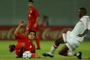 31 October 2001; Hamed Kavianpour of Iran, left, during the 2002 FIFA World Cup AFC Qualification Play-Off 2nd Leg match between United Arab Emirates and Iran the at Al-Nahyan Stadium in Abu Dhabi, United Arab Emirates. Photo by David Maher/Sportsfile