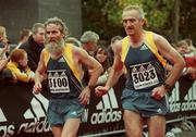 29 October 2001; Garry Clarke, left, and Derek Quinn, Ireland, during the adidas Dublin Marathon in Dublin. Photo by Ray McManus/Sportsfile