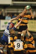 2 November 2001; Mike Voyle of Newport claims possession in the line-out ahead of Malcolm O'Kelly of Leinster during the Heineken Cup Pool 6 Round 4 match between Newport and Leinster at Rodney Parade in Newport, Wales. Photo by Matt Browne/Sportsfile
