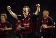 2 November 2001; Trevor Molloy of Bohemians, celebrates after scoring his sides first goal during the eircom League Premier Division match betweeb Bohemians and Galway United at Dalymount Park in Dublin. Photo by David Maher/Sportsfile