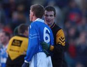 5 November 2001; Trevor Giles of Skryne is consoled by Richie Kealy of Dunshaughlin following the Meath County Football Final match between Dunshaughlin and Skryne at Pairc Tailteann in Navan, Meath. Photo by Aofie Rice/Sportsfile