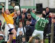 4 November 2001; Enda Daly of Roscommon Gaels saves a shot from Padraic Horkan of Charlestown Sarsfields during the AIB Connacht Club Senior Football Championship Semi-final match between Charlestown Sarsfields and Roscommon Gaels at Fr O'Hara Memorial Park in Charlestown, Mayo. Photo by Ray McManus/Sportsfile