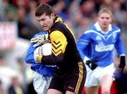 4 November 2001; Niall Kelly of Dunshaughlin is tackled by Martin Mulvaney of Skryne during the Meath County Football Final match between Dunshaughlin and Skryne at Pairc Tailteann in Navan, Meath. Photo by Aofie Rice/Sportsfile
