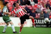4 November 2001; Jamie Hughes of Derry City in action against Colm Tresson of Bray Wanderers during the eircom League Premier Division match between Bray Wanderers and Derry City at the Carlisle Grounds in Bray, Wicklow. Photo by Ray Lohan/Sportsfile