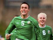 7 November 2001; Patrick McCarthy of Republic of Ireland celebrates after scoring his side's first goal during the UEFA Under-19 Championship Preliminary Round match between Austria and Republic of Ireland at Turner's Cross in Cork. Photo by David Maher/Sportsfile