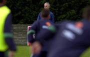 8 November 2001; Manager Mick McCarthy watches his players during a Republic of Ireland Squad Training Session at John Hyland Park in Baldonnell, Dublin, ahead of the World Cup Play-off with Iran. Photo by Brendan Moran/Sportsfile