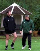 9 November 2001; Irish coach Warren Gatland, right, pictured with team captain Anthony Foley following an Ireland rugby press conference at the Glenview Hotel in Wicklow. Photo by Matt Browne/Sportsfile