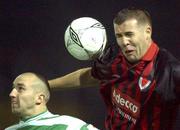 9 November 2001; Stephen Caffrey of Bohemians in action against Tony Grant of Shamrock Rovers during the eircom League Premier Division match between Shamrock Rovers and Bohemians at Richmond Park in Dublin. Photo by David Maher/Sportsfile