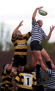 10 November 2001; John Fitzgerald of Blackrock College wins possession in the line-out during the AIB League match between Blackrock College and Young Munster at Stradbrook Road in Dublin. Photo by Matt Browne/Sportsfile