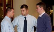 10 November 2001; GPA Chairman Dessie Farrell, centre, pictured with Ciaran McArdle, Treasurer of the GPA, right, and President of the GPA, James O'Connor ahead of the start of the GPA AGM at the Montague Hotel in Portlaois, Laois. Photo by Aofie Rice/Sportsfile