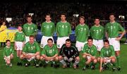 10 November 2001; The Republic of Ireland team, back row left to right, Roy Keane, Kevin Kilbane, Gart Breen, Jason McAteer, Ian Harte, and Niall Quinn. Front row, from left to right, Stephen Staunton, Robbie Keane, Shay Given, Steve Finnan and Matt Holland, ahead of the 2002 FIFA World Cup Qualification Play-Off Final First Leg match between Republic of Ireland and Iran at Lansdowne Road in Dublin. Photo by David Maher/Sportsfile