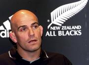 8 November 2001; New Zealand coach John Mitchell during the New Zealand touring party's press conference at the Holiday Inn in Belfast. Photo by Sportsfile