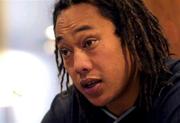 8 November 2001; Tangu Umaga of New Zealand during the New Zealand touring party's press conference at the Holiday Inn in Belfast. Photo by Sportsfile
