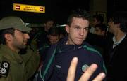12 November 2001; Republic of Ireland's Ian Harte pictured after the Irish team's arrival at Tehran Airport in Iran, ahead of the 2nd Leg of the World Cup Qualifying Play off against Iran. Photo by David Maher/Sportsfile