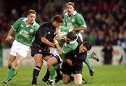 13 November 2001; Jason Holland of Ireland, is tackled by Pita Alatini, left, and David Hill, both of New Zealand during the &quot;A&quot; International Rugby Friendly match between Ireland and New Zealand at Ravenhill Stadium in Belfast. Photo by Matt Browne/Sportsfile
