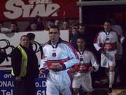13 November 2001; Vinnie Jones of Carlisle United comes out onto the pitch at the start of the second half during the soccer friendly match between Shelbourne and Carlisle United at Tolka Park in Dublin. Photo by Aofie Rice/Sportsfile