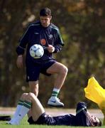 14 November 2001; Niall Quinn and Gary Breen, pictured on the sideline, neither player took part during a Republic of Ireland Squad Training Session at Azadi Sports Complex in Tehran, Iran. Photo by David Maher/Sportsfile