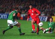 10 November 2001; Rahman Rezaei of Iran in action against Jason McAteer of Republic of Ireland during the 2002 FIFA World Cup Qualification Play-Off Final First Leg match between Republic of Ireland and Iran at Lansdowne Road in Dublin. Photo by Brendan Moran/Sportsfile