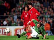 10 November 2001; Jason McAteer of Republic of Ireland in action against Karim Bagheri of Iran during the 2002 FIFA World Cup Qualification Play-Off Final First Leg match between Republic of Ireland and Iran at Lansdowne Road in Dublin. Photo by David Maher/Sportsfile