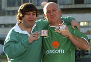 15 November 2001; Republic of Ireland fans Richie Lyons from Cork, left, and Brian Behan from Navan Road, Dublin, pictured at the Estegal Grand Hotel in Tehran, Iran, ahead of the Iran v Republic of Ireland - 2002 FIFA World Cup Qualification Play-Off Final Second Leg. Photo by Ray McManus/Sportsfile