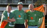 15 November 2001; Republic of Ireland fans, from left, Jonathan Behan from Navan Road, Dublin, Sean Callin from Ardee, Louth, and Sean Hickey from Tralee, Kerry, pictured at the Estegal Grand Hotel in Tehran, Iran, ahead of the Iran v Republic of Ireland - 2002 FIFA World Cup Qualification Play-Off Final Second Leg. Photo by Ray McManus/Sportsfile