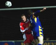 23 March 2001; Stephen McGuinness of St Patrick's Athletic in action against Eric Smith of Longford Town during the FAI Harp Lager Cup Third Round Replay match between St Patrick's Athletic and Longford Town at Richmond Park in Dublin. Photo by Matt Browne/Sportsfile