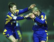 23 March 2001; Stephen Gavin of Longford Town, right, celebrates his goal with team-mate Eric Smith during the FAI Harp Lager Cup Third Round Replay match between St Patrick's Athletic and Longford Town at Richmond Park in Dublin. Photo by Matt Browne/Sportsfile