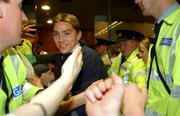 16 November 2001; Irish fans welcome home Matt Holland during a homecoming event at Dublin Airport in Dublin, after the Republic of Ireland soccer team qualified for the 2002 World Cup Finals in Japan. Photo by Ray McManus/Sportsfile