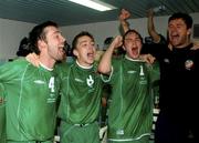 15 November 2001; Republic of Ireland players, from left, Ian Harte, Gary Breen, Matt Holland, Jason McAteer and Niall Quinn celebrate qualification for the World Cup Finals following the 2002 FIFA World Cup Qualification Play-Off Final Second Leg match between Iran and the Republic of Ireland at Azadi Stadium in Tehran, Iran. Photo by David Maher/Sportsfile