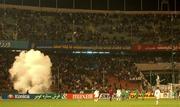 15 November 2001; Supporters let off a smoke bomb during the 2002 FIFA World Cup Qualification Play-Off Final Second Leg match between Iran and the Republic of Ireland at Azadi Stadium in Tehran, Iran. Photo by Brendan Moran/Sportsfile