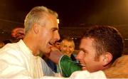 15 November 2001; Republic of Ireland manager Mick McCarthy, left, and Mark Kinsella celebrate qualification for the World Cup Finals following the 2002 FIFA World Cup Qualification Play-Off Final Second Leg match between Iran and the Republic of Ireland at Azadi Stadium in Tehran, Iran. Photo by David Maher/Sportsfile