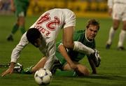 15 November 2001; Jason McAteer of Republic of Ireland in action against Rahman Rezaei of Iran during the 2002 FIFA World Cup Qualification Play-Off Final Second Leg match between Iran and the Republic of Ireland at Azadi Stadium in Tehran, Iran. Photo by Brendan Moran/Sportsfile