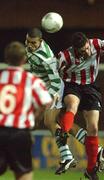 16 November 2001; Richie Byrne of Shamrock Rovers in action against Gary Beckett of Derry City during the eircom League Premier Division match between Shamrock Rovers and Derry City at Richmond Park in Dublin. Photo by Matt Browne/Sportsfile