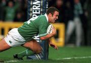 17 November 2001; Kevin Maggs of Ireland goes over to score a try for his side during the International Friendly match between Ireland and New Zealand at Lansdowne Road in Dublin. Photo by Matt Browne/Sportsfile