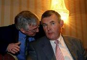 17 November 2001; GAA President Sean McCague in conversation with Eamonn McMahon, Secretary, Antrim County Board, who spoke against the motion, before the start of the Special GAA Congress to discuss a motion for the abolition of &quot;Rule 21&quot; at the Citywest Hotel in Saggart, Dublin. Photo by Ray McManus/Sportsfile