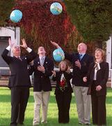 18 November 2001; In attendance at the announcement of the Bank of Ireland Host Towns Programme at the RDS in Dublin were, from left, Mike Soden, Group Chief Executive Designate, Bank of Ireland, Troy Ford-King, Special Olympics Global Ambassador from Canada, Serena Silvi, Athlete Leadership Programme (ALPS) from Rome, Italy, Noel Hanley, Chairman, Athlete Leadership Programme (ALPS), Co Tipperary and Mary Davis, CEO, Games' Organising Committee, 2003 Special Olympics World Games. Photo by Brendan Moran/Sportsfile