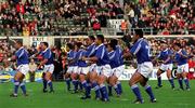 11 November 2001; The Samoan team perform the &quot;haka&quot; ahead of the International Rugby match between Ireland and Samoa at Lansdowne Road in Dublin. Photo by Matt Browne/Sportsfile