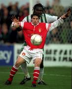 18 November 2001; Liam Kelly of St Patrick's Athletic  in action against Wesley Charles of Bray Wanderers during the eircom League Premier Division match between Bray Wanderers and St Patrick's Athletic at the Carlisle Grounds in Bray, Wicklow. Photo by Ray Lohan/Sportsfile