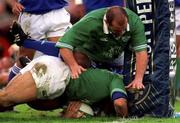 11 November 2001; An Ireland player fails to make it across the try line, despite the support of team-mate Peter Clohessy, during the International Rugby match between Ireland and Samoa at Lansdowne Road in Dublin. Photo by Matt Browne/Sportsfile