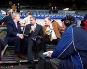 11 November 2001; RTE Television presenters, from left, Tom McGurk, Brent Pope and George Hook, ahead of the International Rugby match between Ireland and Samoa at Lansdowne Road in Dublin. Photo by Matt Browne/Sportsfile