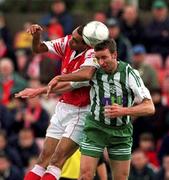 18 November 2001; Paul Osam of St Patrick's Athletic in action against Mick Doohan of Bray Wanderers during the eircom League Premier Division match between Bray Wanderers and St Patrick's Athletic at the Carlisle Grounds in Bray, Wicklow. Photo by Ray Lohan/Sportsfile