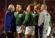 2 November 2001; Leinster manager Ken Ging in conversation with match officials after the lights had failed during the Heineken Cup Pool 6 Round 4 match between Newport and Leinster at Rodney Parade in Newport, Wales. Photo by Matt Browne/Sportsfile