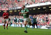 13 October 2001; Denis Hickie of Ireland goes over for his sides first try during the Lloyds TSB Six Nations Championship match between Wales and Ireland at the Millennium Stadium in Cardiff, Wales. Photo by Matt Browne/Sportsfile