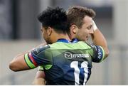 23 October 2016; Jack Carty of Connacht celebrates with Stacey Ili after scoring   his side's third try during the European Rugby Champions Cup Pool 2 Round 2 match between Zebre Rugby and Connacht Rugby at Stadio Lanfranchi in Parma. Photo by Roberto Bregani/Sportsfile