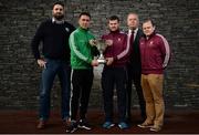 25 October 2016; In attendance during the AIB Leinster Club Championships 2016 Launch are from left, Stradbally manager Larry Keenan, Jody Dillon of Stradbally, Co Laois, James McGivney of St Columbas Mullinalaghta, Co. Longford, St Columbas Mullinalaghta joint managers John Keegan and Mickey Graham at GAA’s National Games Development Centre in Abbotstown, Co. Dublin Photo by Sam Barnes/Sportsfile